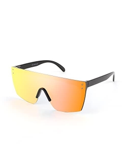 Mirrored Oversized Rimless Sunglasses for Women Men Flat Top Shield Wrap Square UV400 B2761