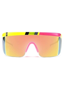 Oversized Mirror Shield Sport 80s Sunglasses Ski Goggles Flat Top One Piece Futuristic Visor Women Men B2522