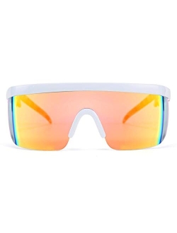 Oversized Mirror Shield Sport 80s Sunglasses Ski Goggles Flat Top One Piece Futuristic Visor Women Men B2522