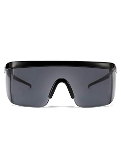 Oversized Mirror Shield Sport 80s Sunglasses Ski Goggles Flat Top One Piece Futuristic Visor Women Men B2522