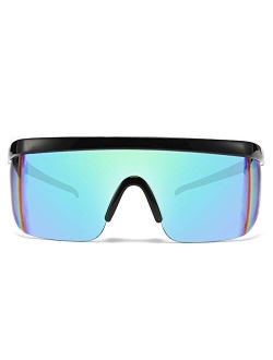 Oversized Mirror Shield Sport 80s Sunglasses Ski Goggles Flat Top One Piece Futuristic Visor Women Men B2522