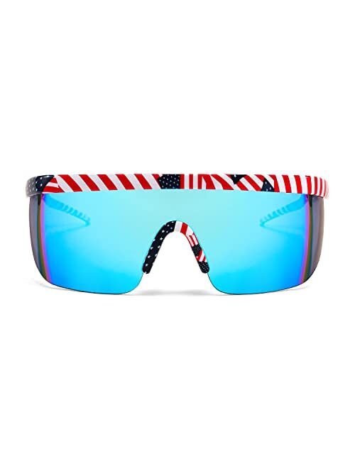 FEISEDY Oversized Mirror Shield Sport 80s Sunglasses Ski Goggles Flat Top One Piece Futuristic Visor Women Men B2522