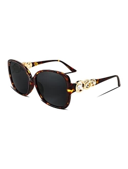 Women Big Polarized Sunglasses Pearl Sparkling Square Oversized Oval Frame Fashion Designer UV Protection B2821