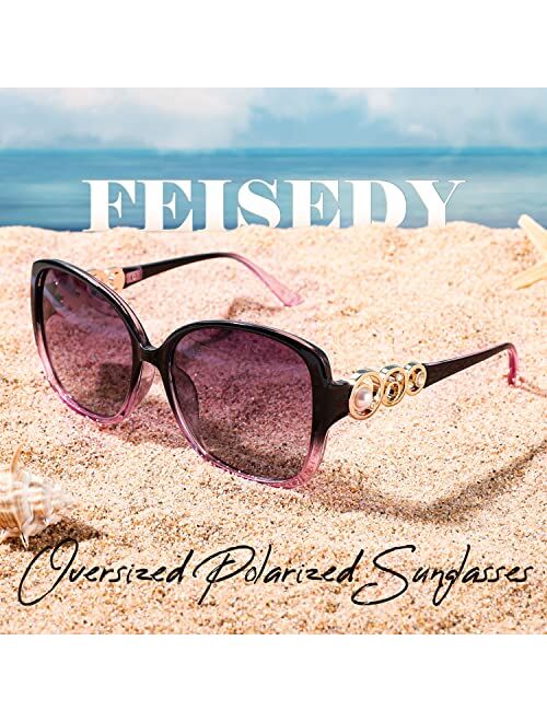 FEISEDY Women Big Polarized Sunglasses Pearl Sparkling Square Oversized Oval Frame Fashion Designer UV Protection B2821