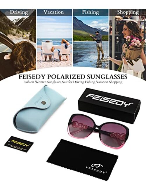 FEISEDY Women Big Polarized Sunglasses Pearl Sparkling Square Oversized Oval Frame Fashion Designer UV Protection B2821