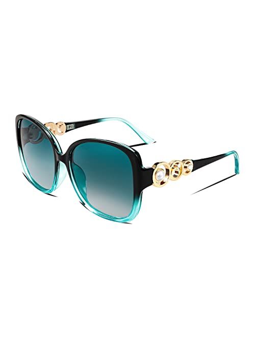 FEISEDY Women Big Polarized Sunglasses Pearl Sparkling Square Oversized Oval Frame Fashion Designer UV Protection B2821