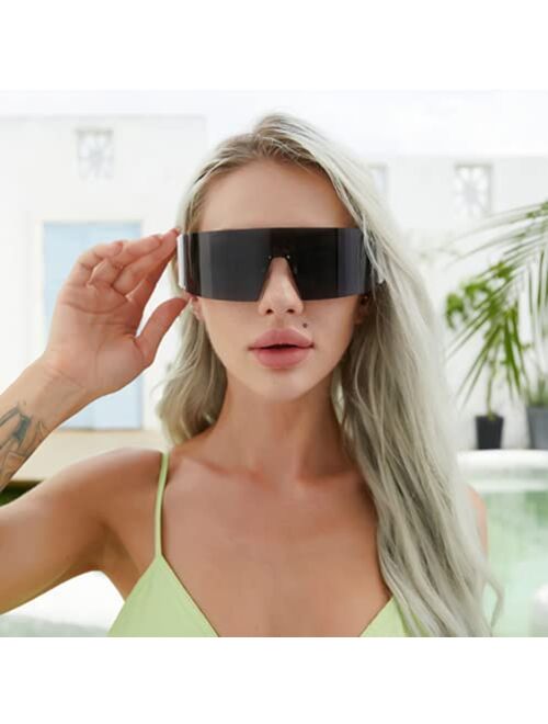 FEISEDY Oversized Flat Top Futuristic Wrap Sunglasses One Piece Goggles for Women Men Fashion Shades B4054