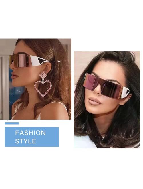 FEISEDY Oversized Flat Top Futuristic Wrap Sunglasses One Piece Goggles for Women Men Fashion Shades B4054