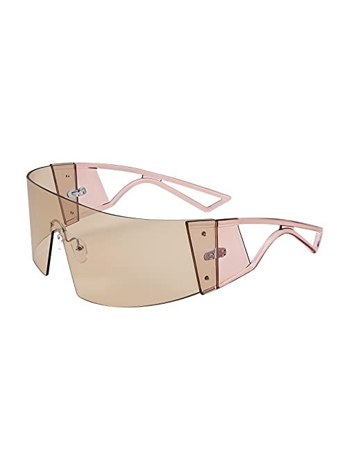 FEISEDY Oversized Flat Top Futuristic Wrap Sunglasses One Piece Goggles for Women Men Fashion Shades B4054