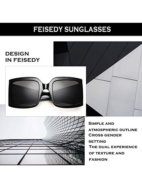 FEISEDY Vintage Shades Oversized Luxury Square Sunglasses Thick Eyewear Frame Men Women B2672