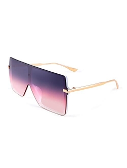 Flat Top Oversized Shield Sunglasses Women Men Square Fashion Rimless Shades UV400 B2784