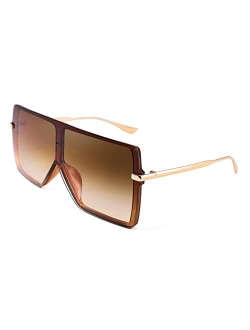 Flat Top Oversized Shield Sunglasses Women Men Square Fashion Rimless Shades UV400 B2784