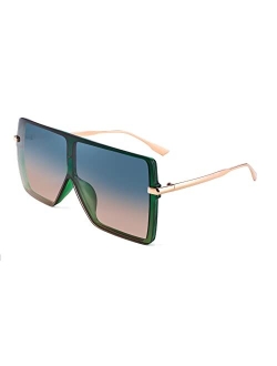 Flat Top Oversized Shield Sunglasses Women Men Square Fashion Rimless Shades UV400 B2784