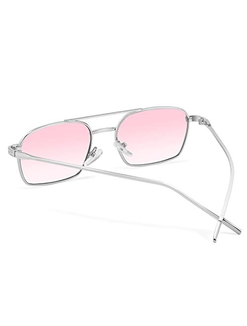 FEISEDY Fashion Square Sunglasses Women Men Trendy Retro Metal Frame Sun Glasses Candy Color Lens B1036