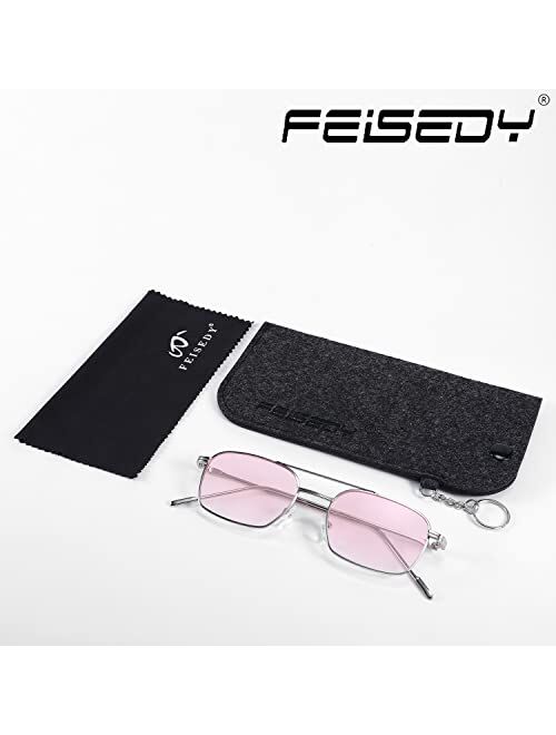 FEISEDY Fashion Square Sunglasses Women Men Trendy Retro Metal Frame Sun Glasses Candy Color Lens B1036