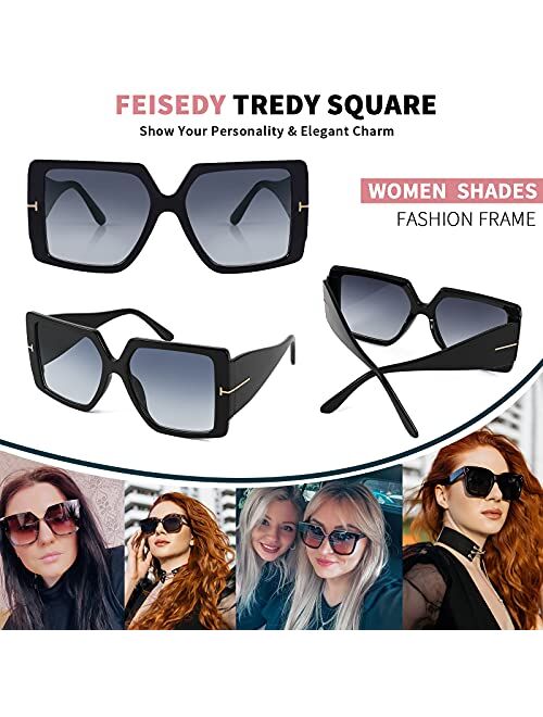 FEISEDY Retro Square Oversized Sunglasses Large Frame Sunglasses for Women Men B4036