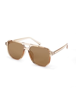 Retro Square Aviator Sunglasses Women Men 70s Vintage Trendy Plastic Frame Sun Glasses B2835