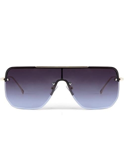 Siamese Flat Top Square Sunglasses One Piece Semi-Rimless Metal Frame Women Men Stylish B9009