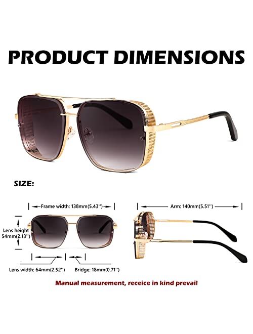 FEISEDY Vintage Steampunk Square Sunglasses Mens Metal Side Shield Rock roll Sun Glasses B2894