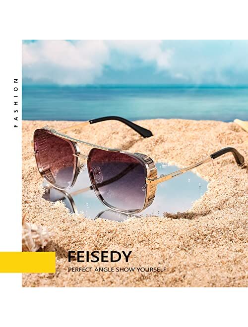 FEISEDY Vintage Steampunk Square Sunglasses Mens Metal Side Shield Rock roll Sun Glasses B2894