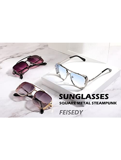 FEISEDY Vintage Steampunk Square Sunglasses Mens Metal Side Shield Rock roll Sun Glasses B2894