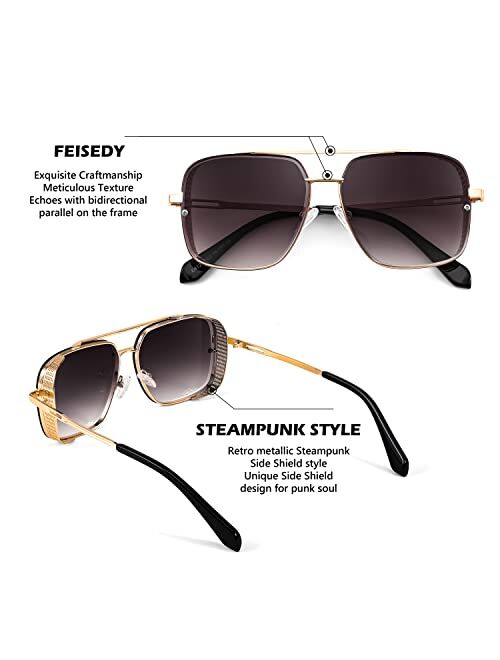 FEISEDY Vintage Steampunk Square Sunglasses Mens Metal Side Shield Rock roll Sun Glasses B2894