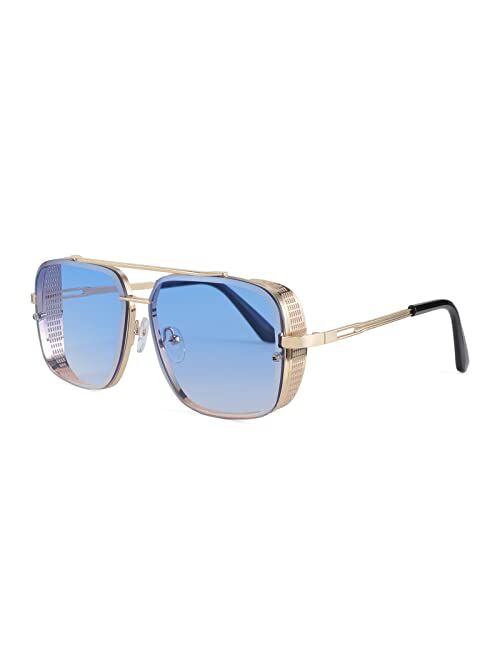 FEISEDY Vintage Steampunk Square Sunglasses Mens Metal Side Shield Rock roll Sun Glasses B2894