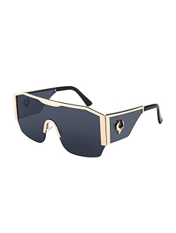 Oversized Square One Piece Frameless Stylish Sunglasses Women Men Metal Luxury Shades B4043