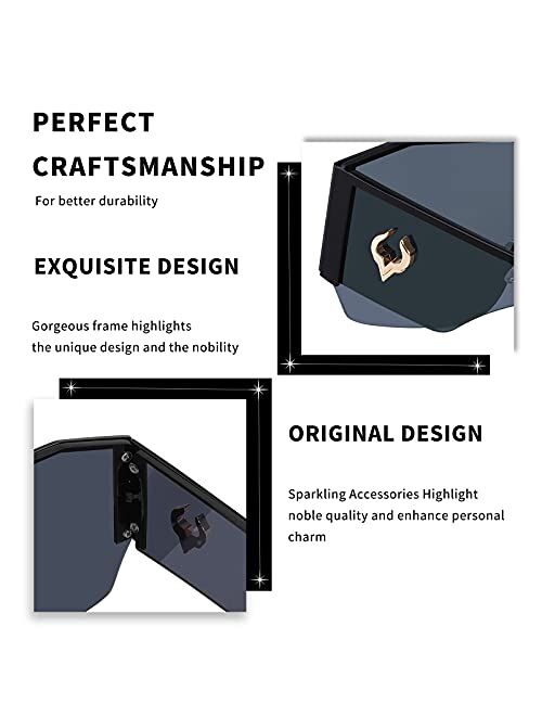 FEISEDY Oversized Square One Piece Frameless Stylish Sunglasses Women Men Metal Luxury Shades B4043