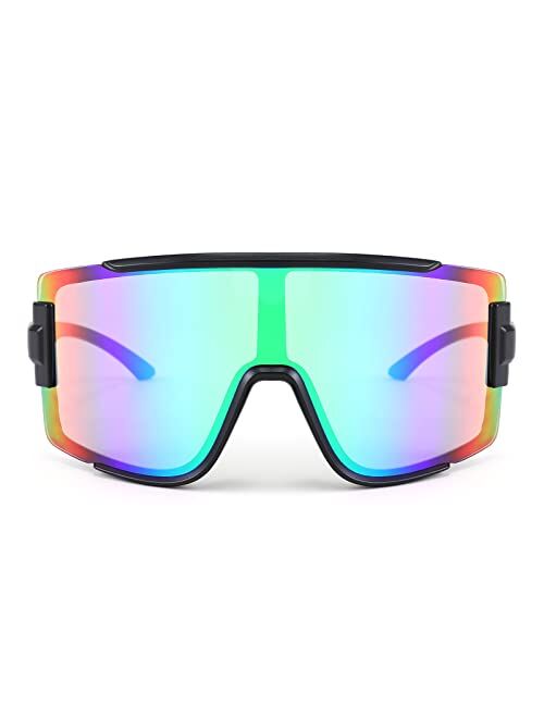 FEISEDY One Piece Oversized Shield Wraparound Sunglasses 80s Rave Visor Goggle Outdoor Sport Glasses Cycling Ski B4057