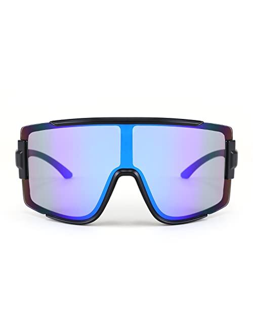 FEISEDY One Piece Oversized Shield Wraparound Sunglasses 80s Rave Visor Goggle Outdoor Sport Glasses Cycling Ski B4057