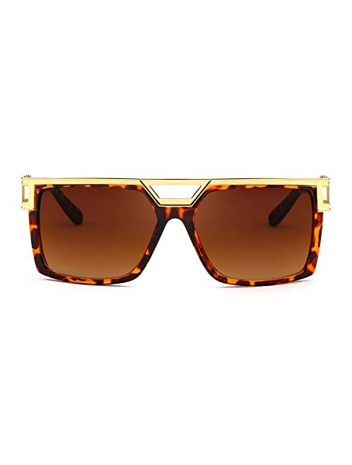 FEISEDY 80s Square Oversized Womens Mens Sunglasses 90s Hip Hop Costume for Rapper DJ Girls B9057