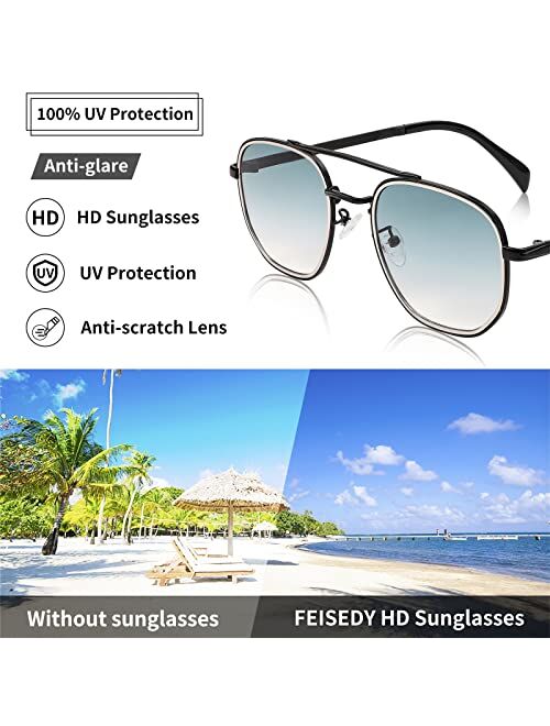 FEISEDY Women Men Square Pilot Sunglasses Gradient Lens Retro Small Metal Shades B2953