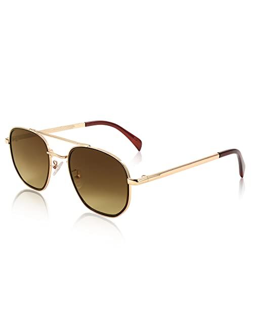 FEISEDY Women Men Square Pilot Sunglasses Gradient Lens Retro Small Metal Shades B2953