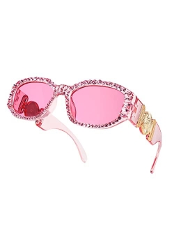 Chunky Rectangle 90s Sunglasses Men Women Crystal Sunglasses UV400 Sparkling Fahion Temple B2880