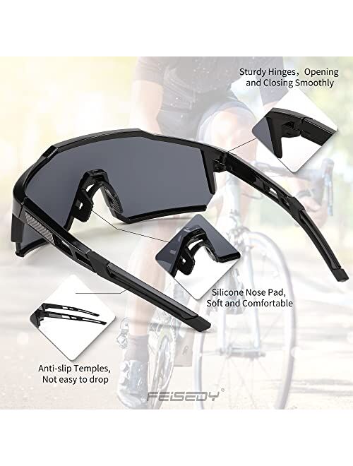 FEISEDY Sports Sunglasses Wraparound 80s Visor Cycling Men Women Outdoor Shield Baseball Glasses B4125