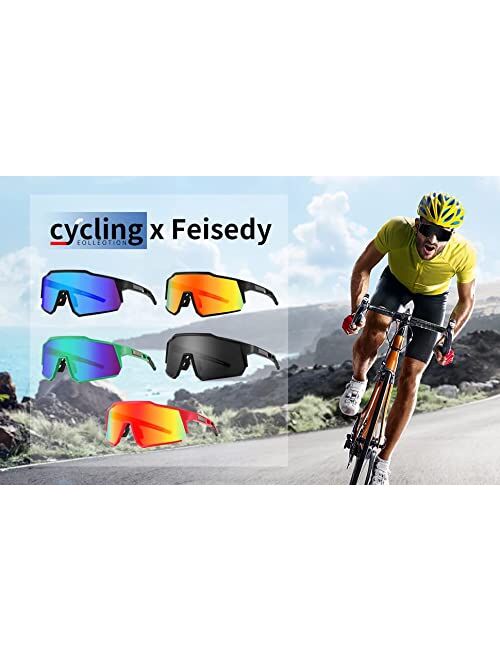 FEISEDY Sports Sunglasses Wraparound 80s Visor Cycling Men Women Outdoor Shield Baseball Glasses B4125