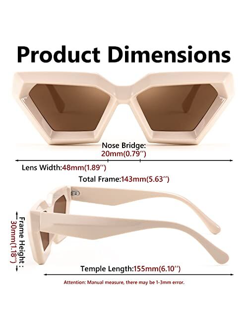 FEISEDY Cateye Sunglasses Thick Frame Women Men Square Vintage Futuristic Polygon Sunnies B4079