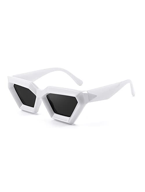 FEISEDY Cateye Sunglasses Thick Frame Women Men Square Vintage Futuristic Polygon Sunnies B4079