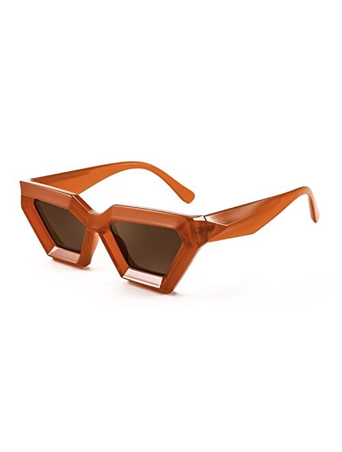 FEISEDY Cateye Sunglasses Thick Frame Women Men Square Vintage Futuristic Polygon Sunnies B4079