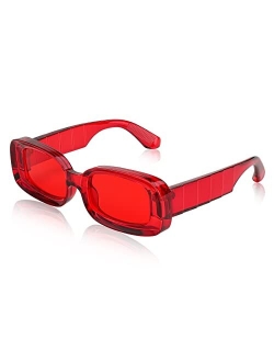 Retro Thick Rectangle Sunglasses Retro 90s Small Chunky Square Women Men B2307