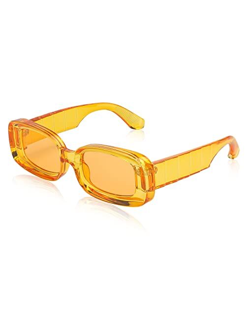 FEISEDY Retro Thick Rectangle Sunglasses Retro 90s Small Chunky Square Women Men B2307