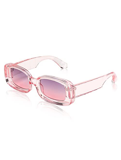 FEISEDY Retro Thick Rectangle Sunglasses Retro 90s Small Chunky Square Women Men B2307