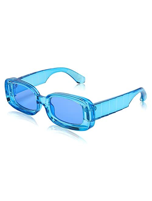 FEISEDY Retro Thick Rectangle Sunglasses Retro 90s Small Chunky Square Women Men B2307