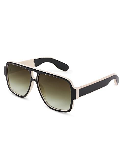 FEISEDY Retro 70s Oversized Pilot Sunglasses Women Men Plastic Vintage Square Frame B2954