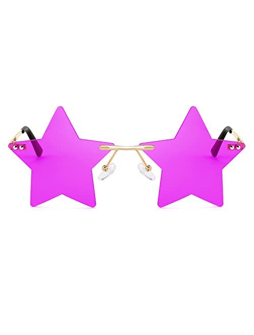 FEISEDY Rimless Star Shape Sunglasses Women Men Personality Pentagram Party Glasses Trendy Color Eyewear B2833