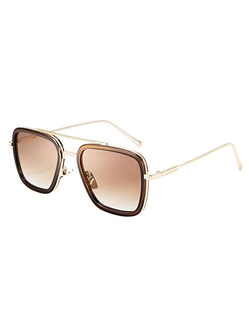 FEISEDY Retro 70s Pilot Sunglasses Tony Sunglasses Trendy Women Square Sun Glasses B2510