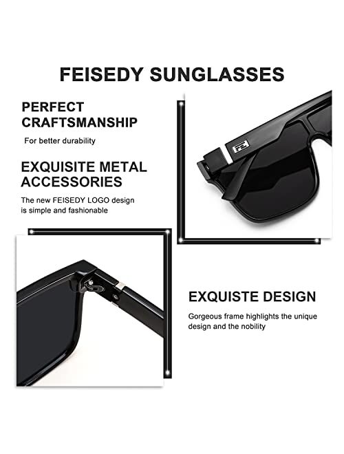 FEISEDY Fashion Flat Top Sunglasses Trendy Oversized Square Shades Women Men UV400 B2996