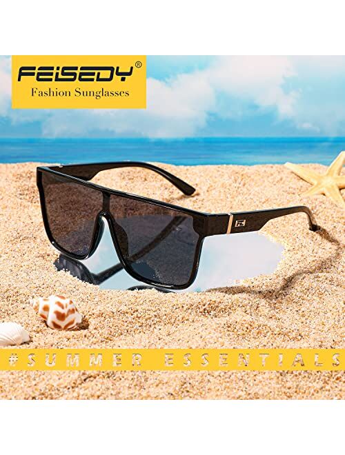 FEISEDY Fashion Flat Top Sunglasses Trendy Oversized Square Shades Women Men UV400 B2996