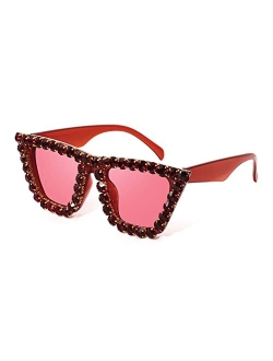 Women Crystal Square Cat Eye Sunglasses Sparkling Trendy Retro Cateye Sunglasses B2898